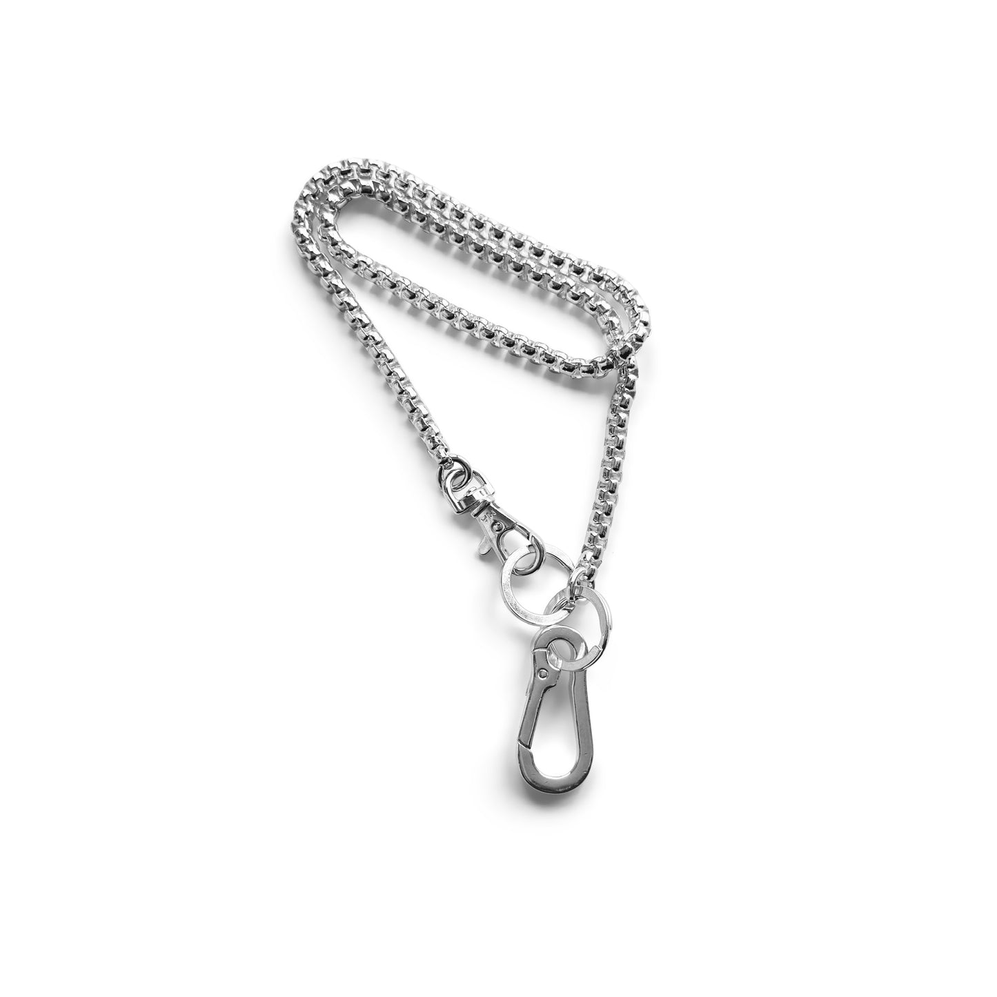 Silver chain with clasp on a white background