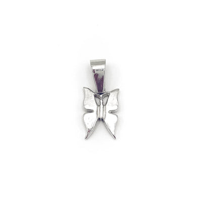 Playful butterfly charm pendant in silver . Flat