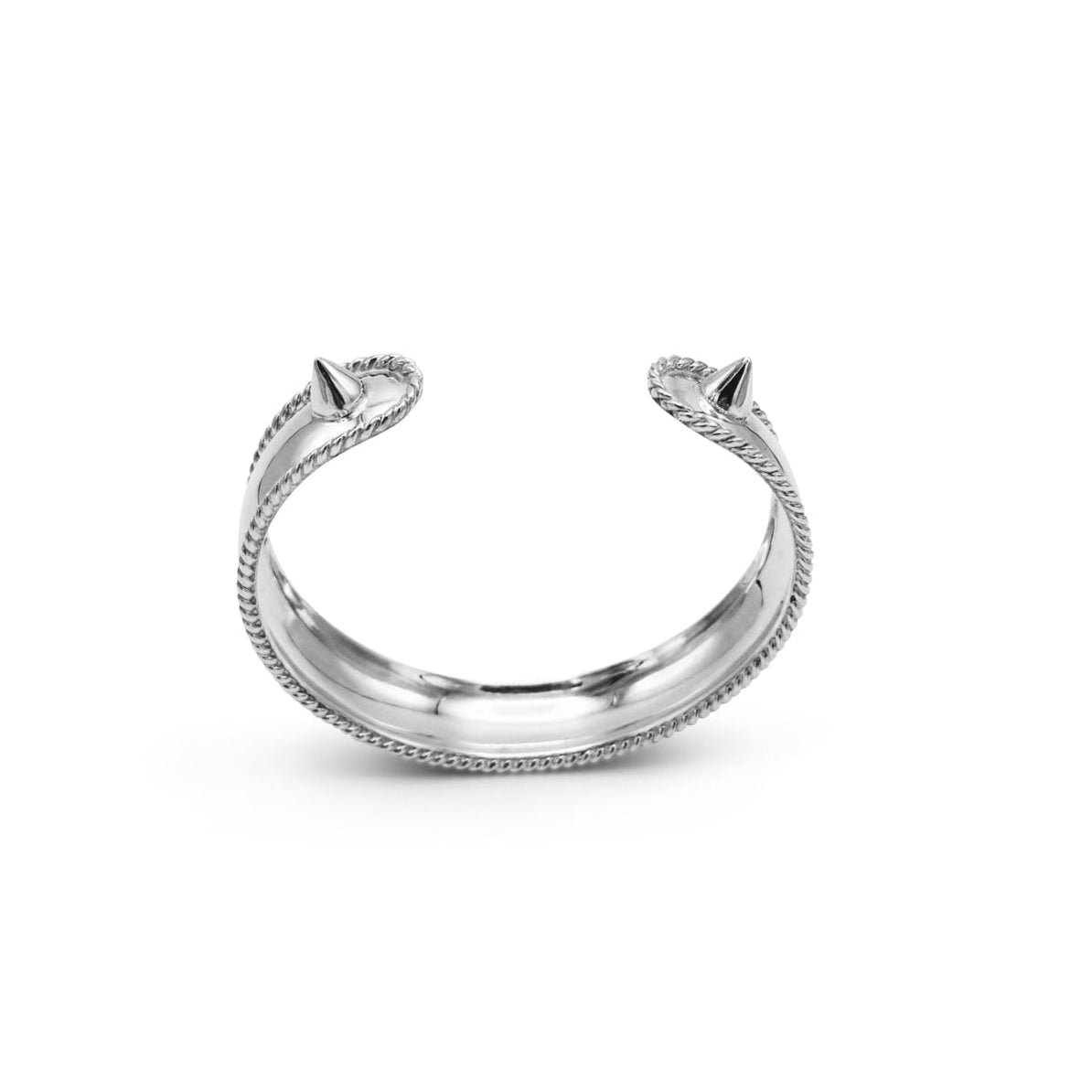 Silver open ring on a white background