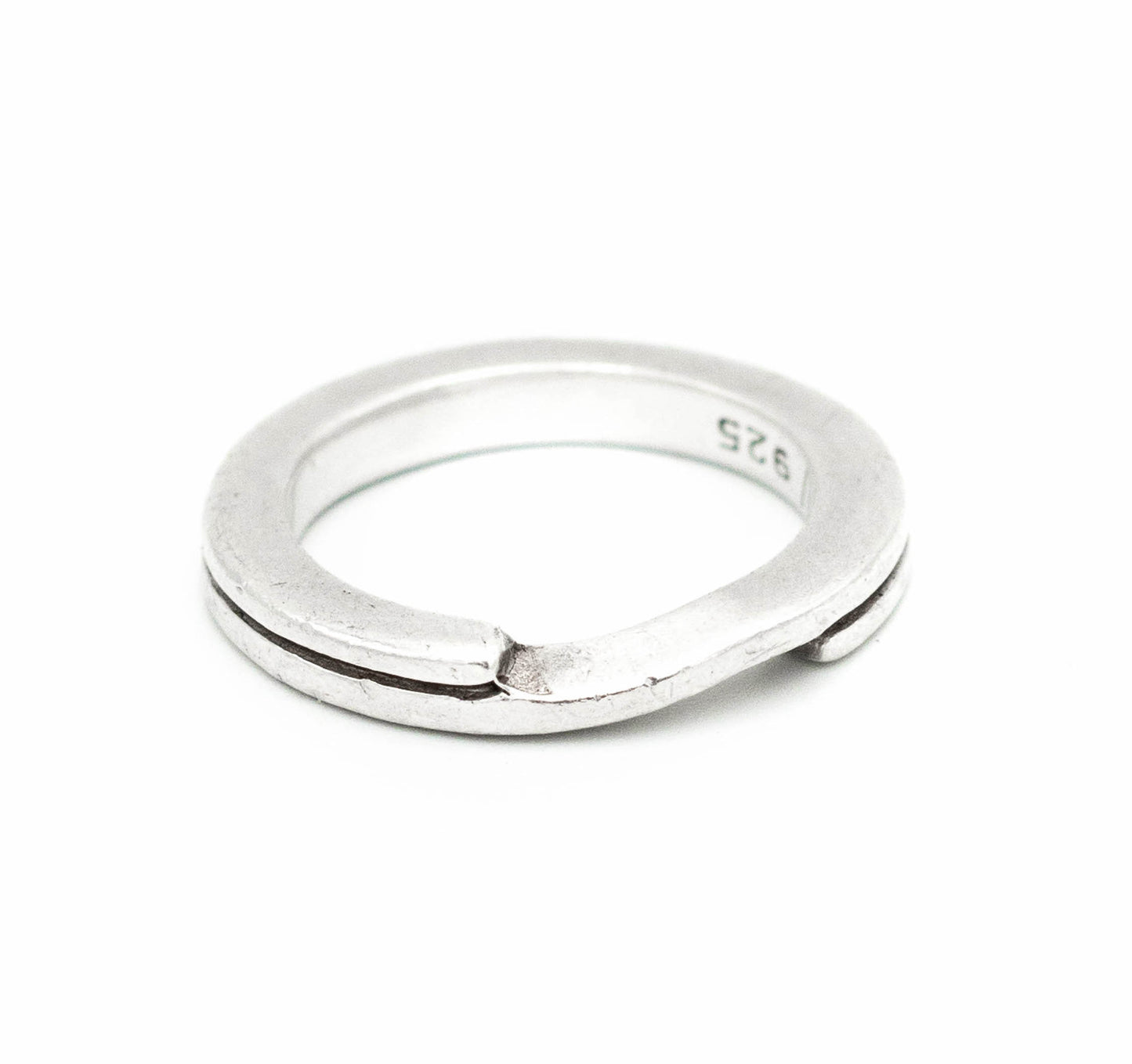 Innovative split-box design statement ring in silver .