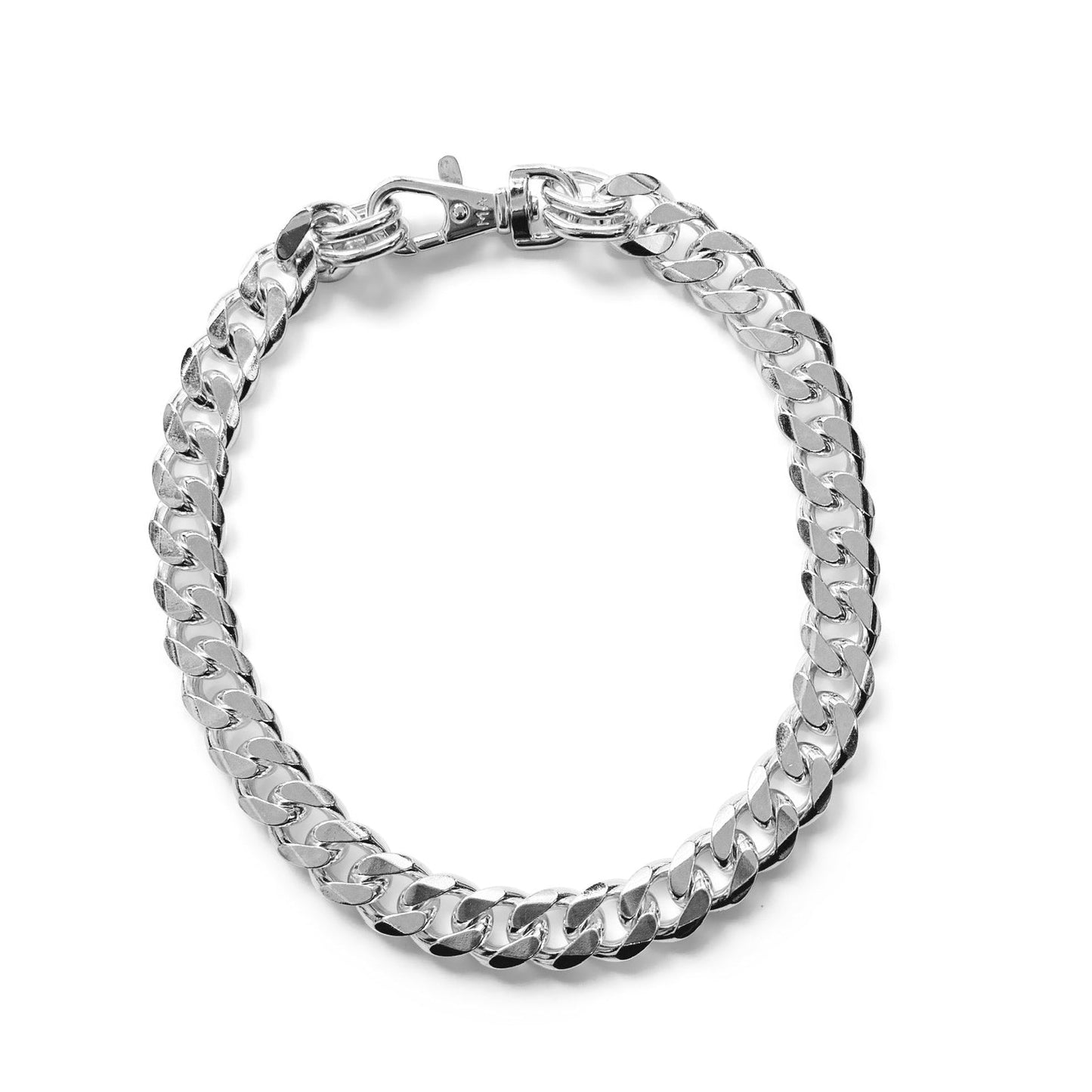 Silver chain bracelet on a white background