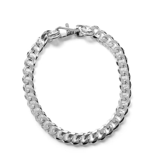 Silver chain bracelet on a white background