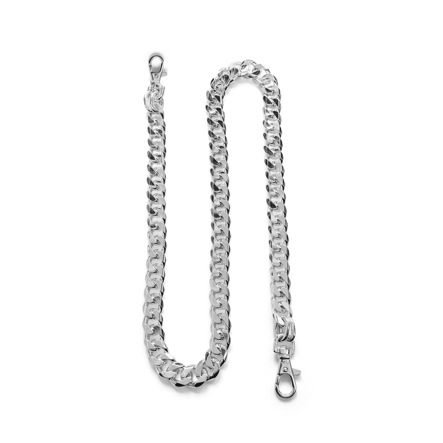 Silver chain necklace on a white background