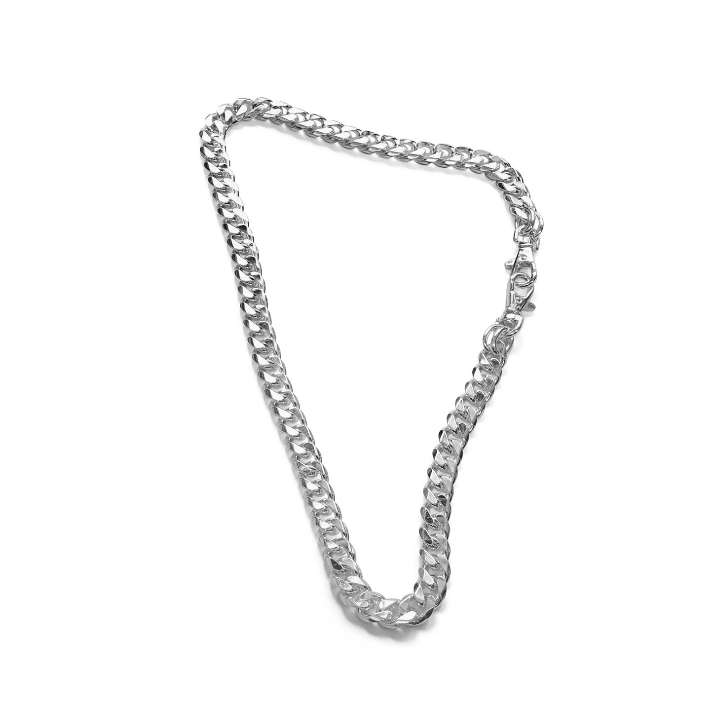 Silver chain necklace on a white background