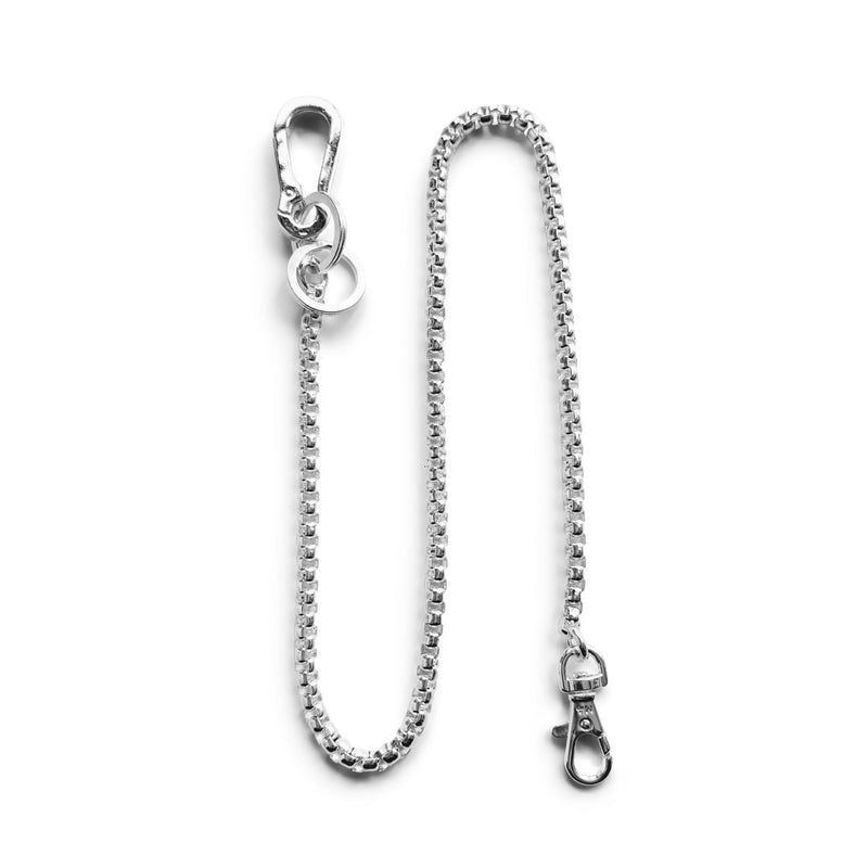 Silver chain with clasp on a white background