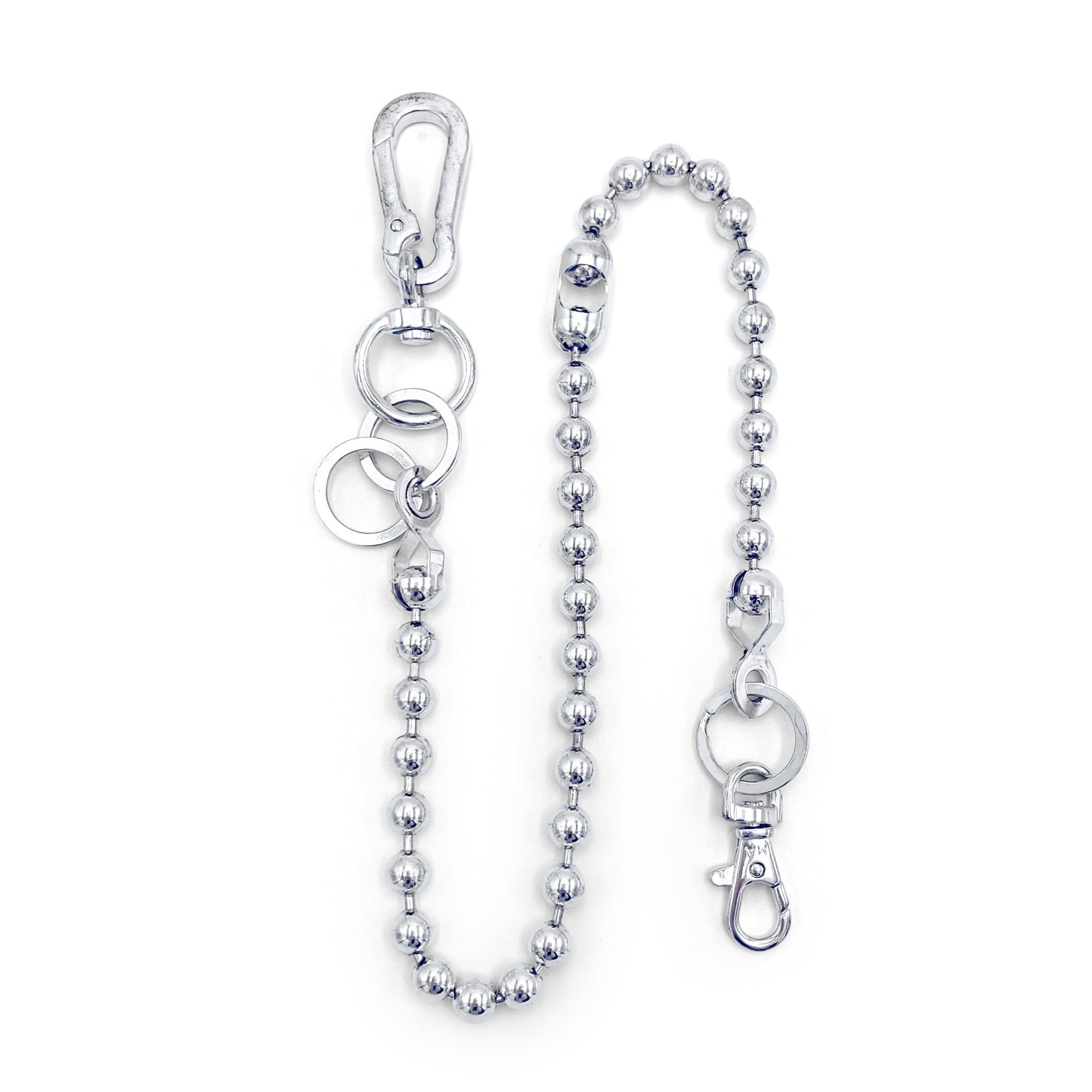 Edgy ball-link pant chain; distressed silver finish . flat