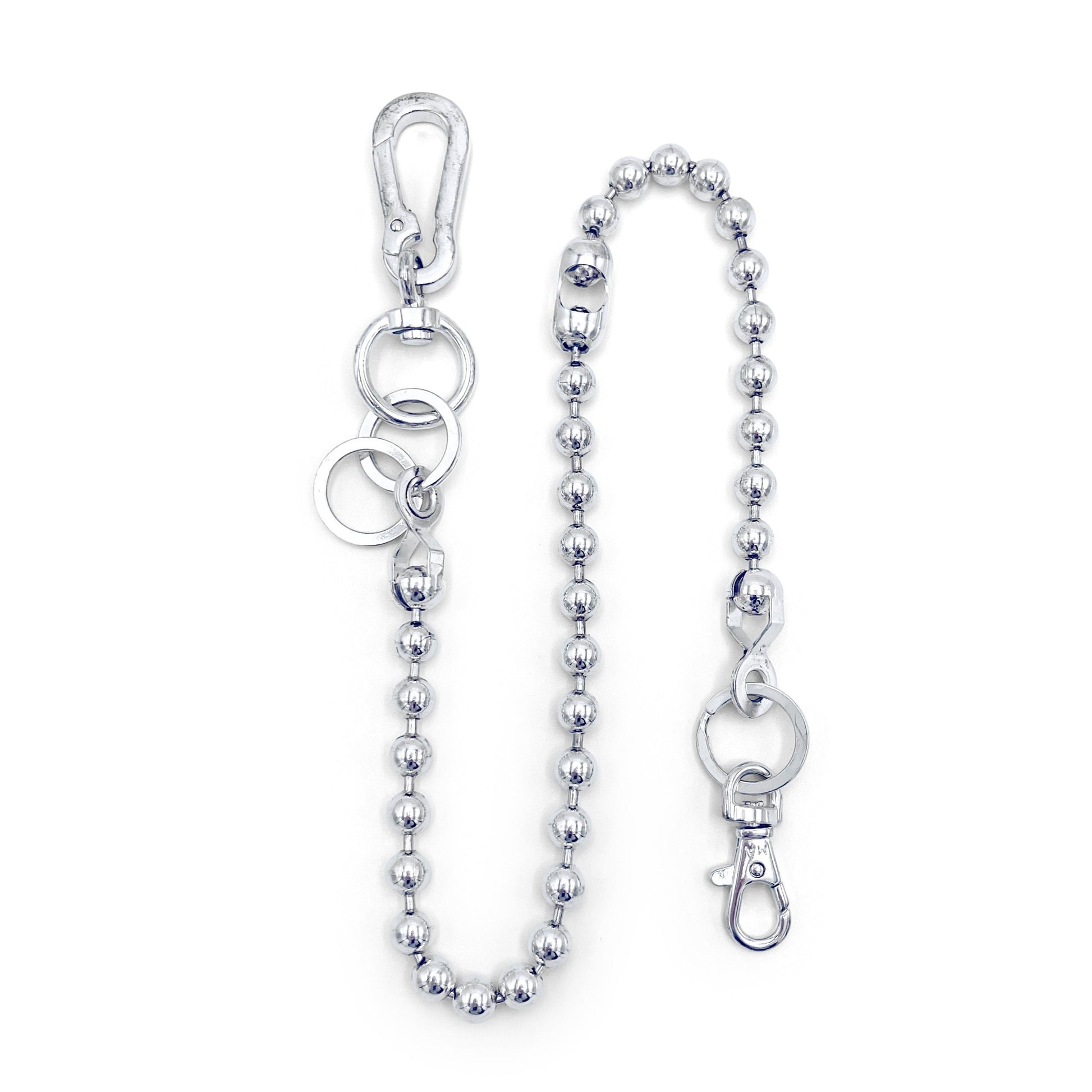 Edgy ball-link pant chain; distressed silver finish . flat