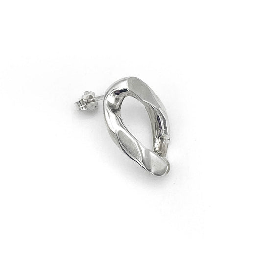 Buffalo horn inspired statement earring in silver .