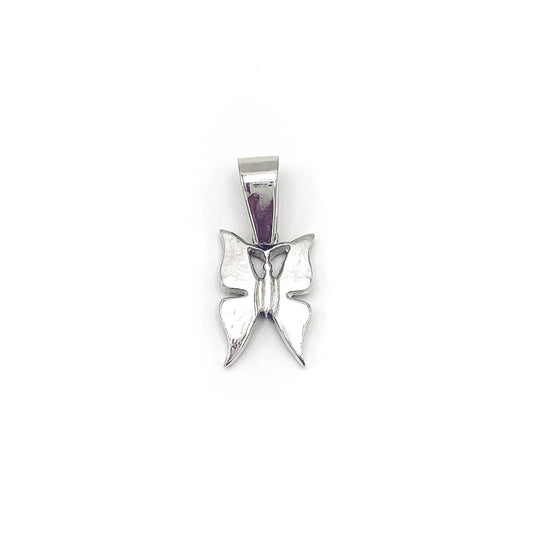 Playful butterfly charm pendant in silver . Flat