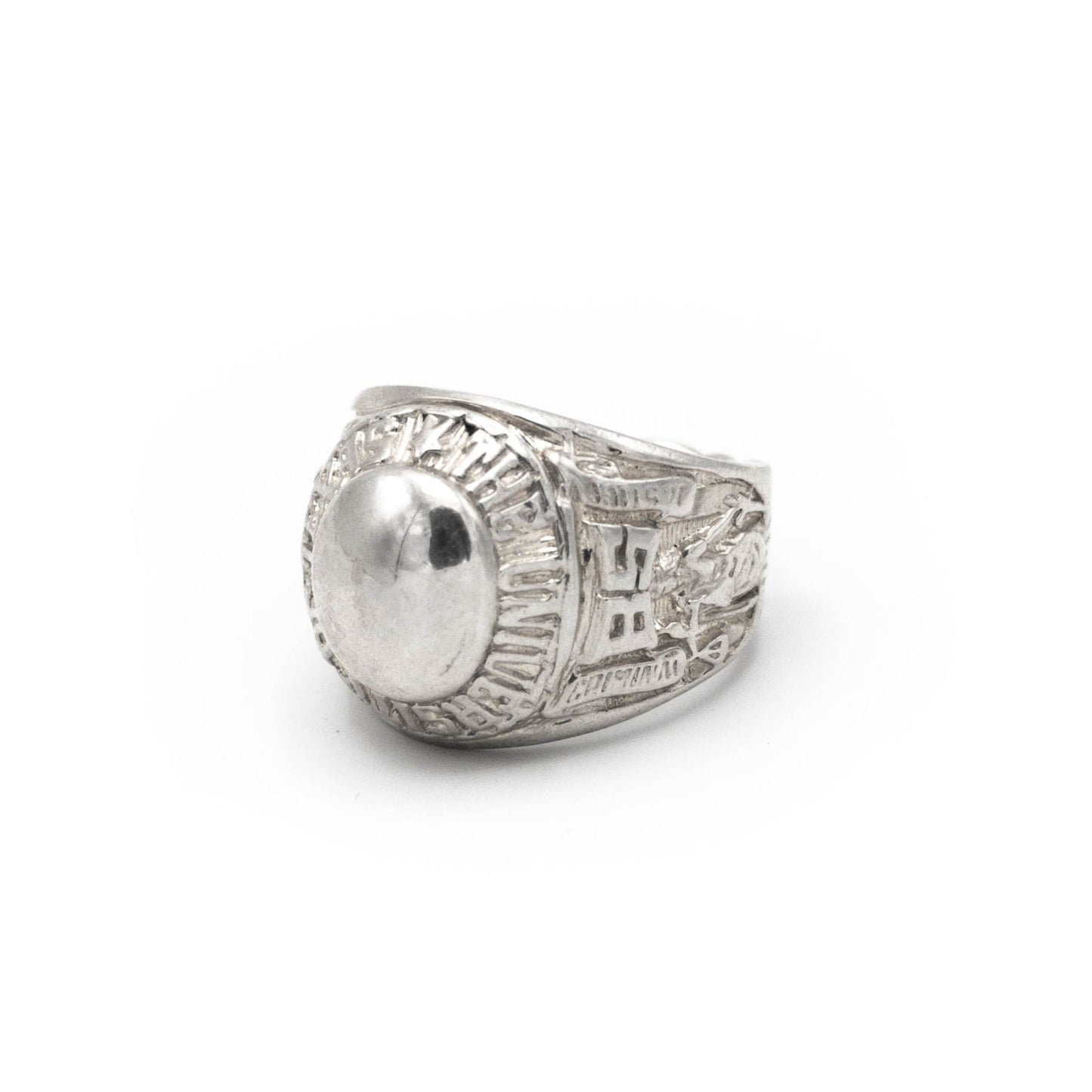 Bold championship-style ring in solid silver . flat