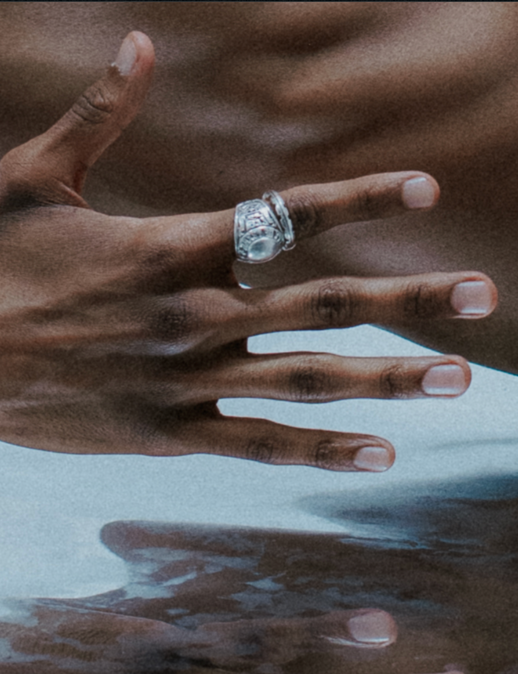 Bold championship-style ring in solid silver. on model 