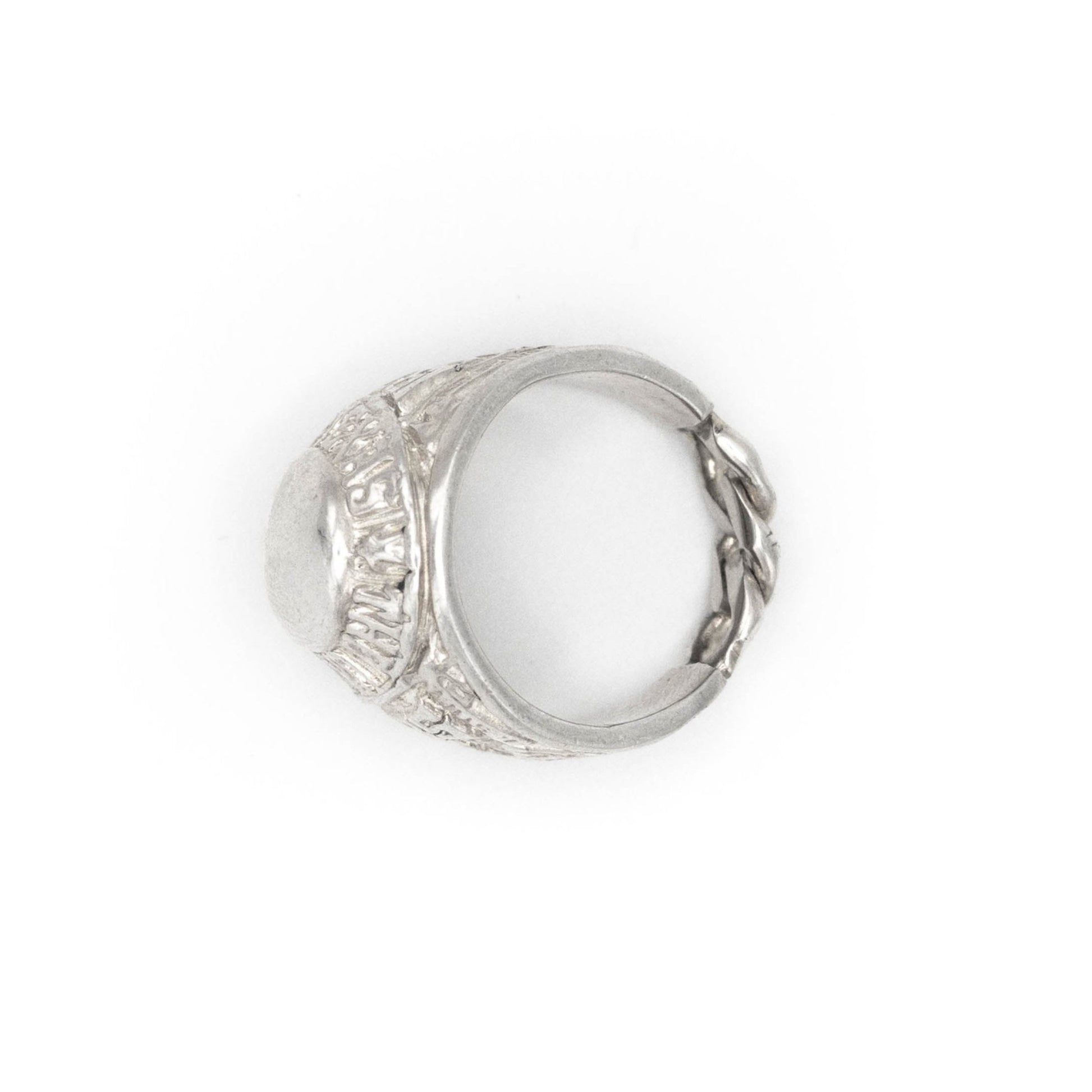 Bold championship-style ring in solid silver . flat