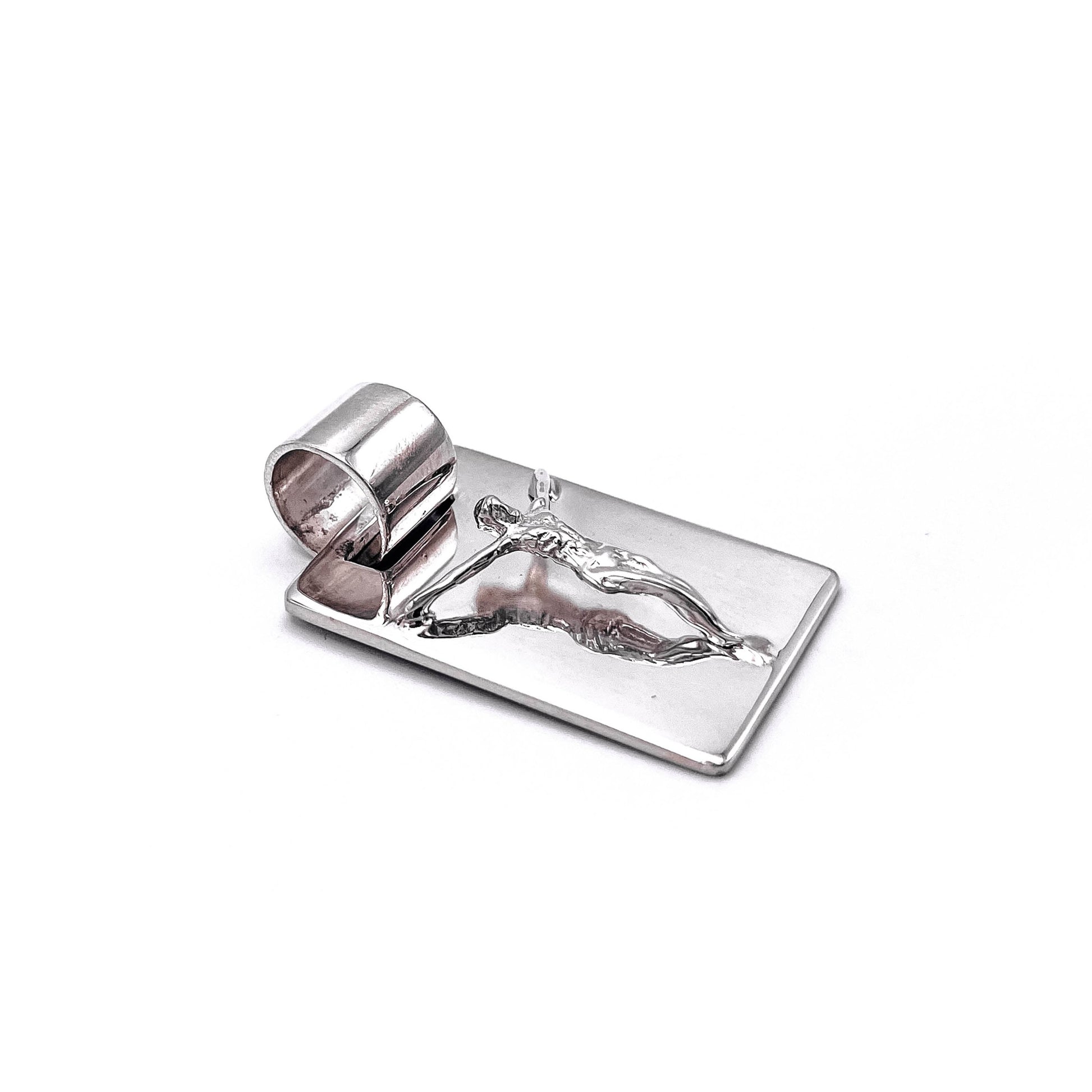 Signature MA dog tag pendant in heirloom silver . FLAT