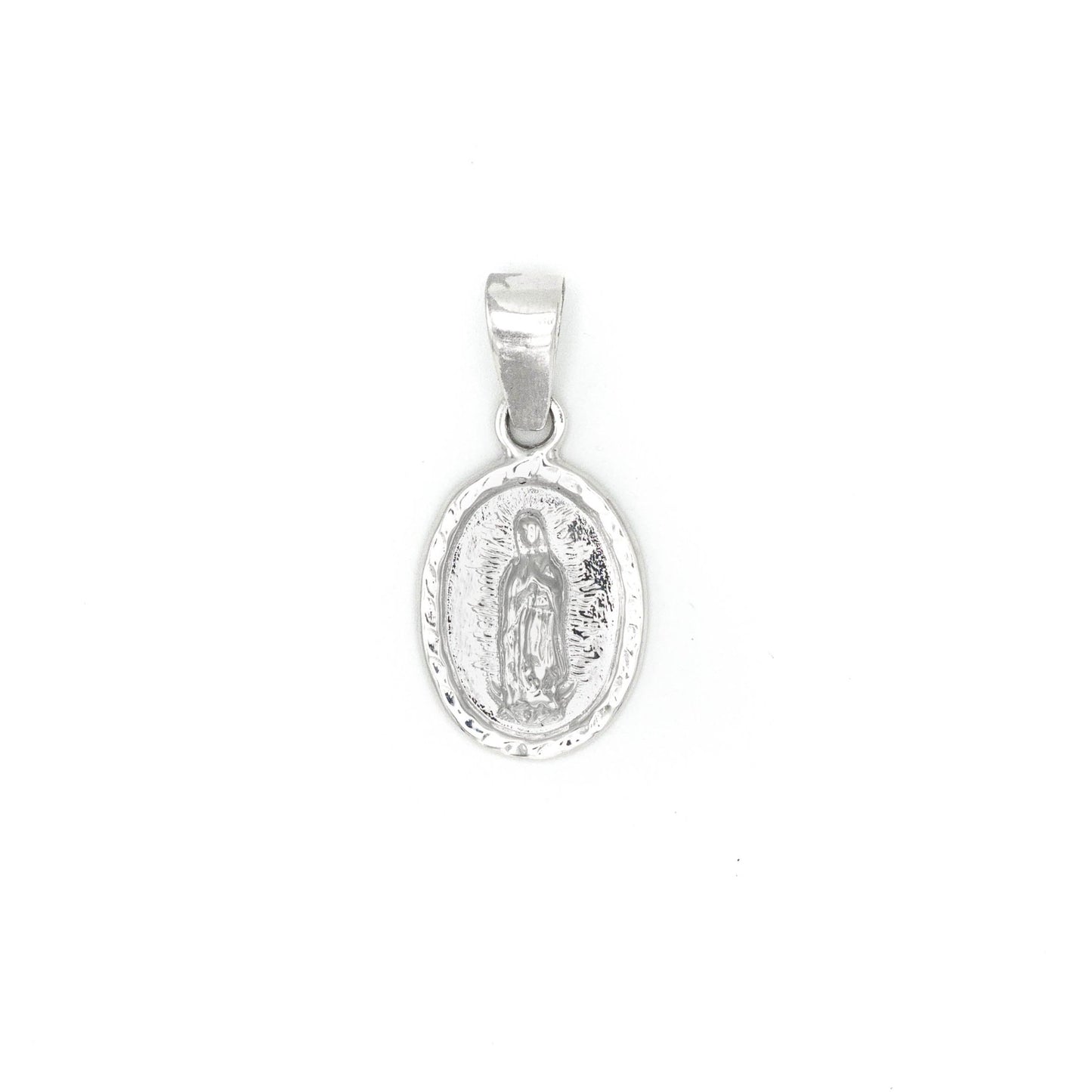 Classic Virgin Mary medallion pendant in silver. Flats
