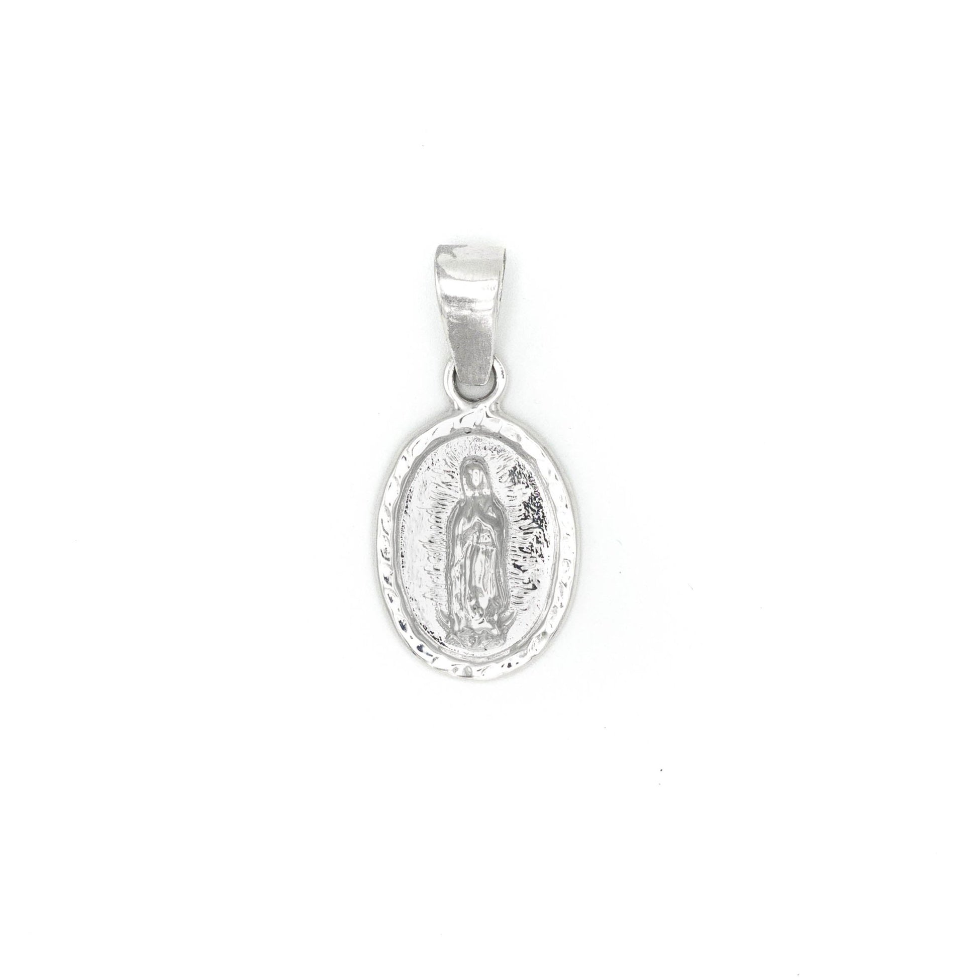 Classic Virgin Mary medallion pendant in silver. Flats