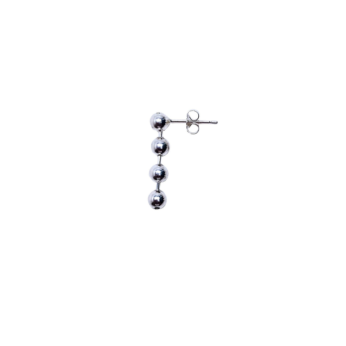 Spherical silver ball drop earring; playful and bold .