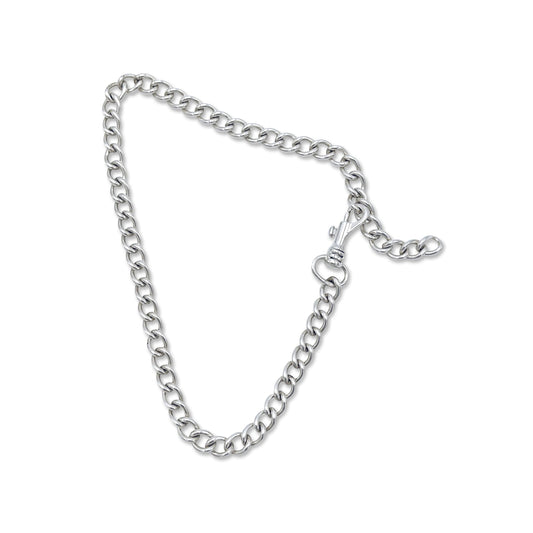 Bold safety-pin inspired chain links; heirloom silver.