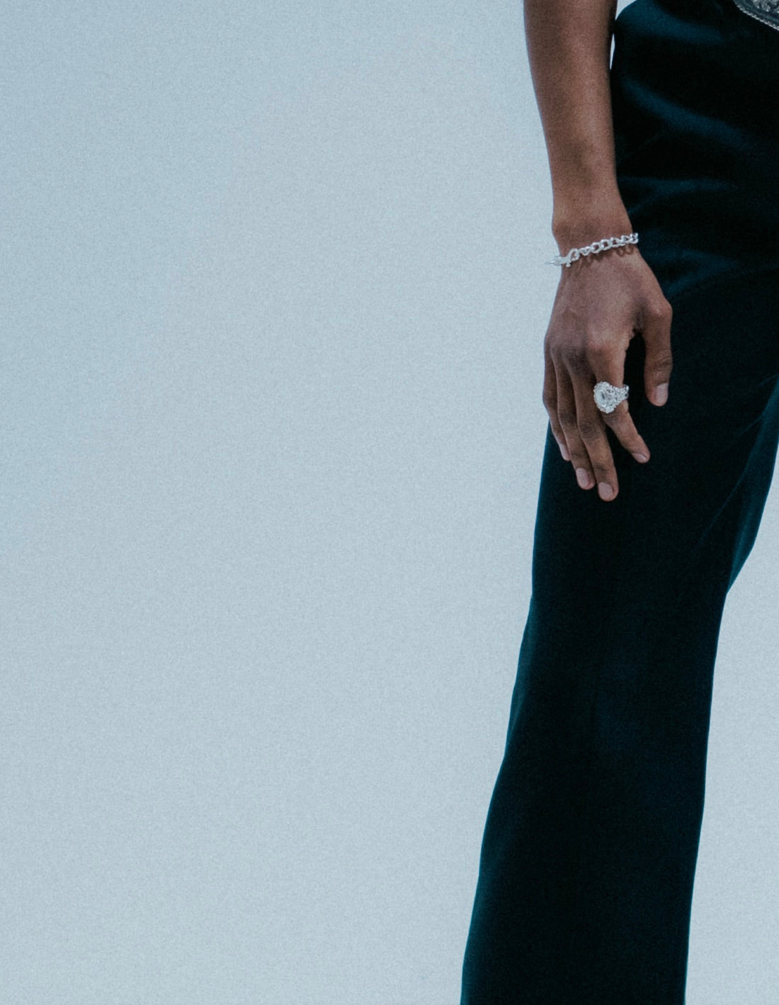 Classic signet-style band ring in silver . on model