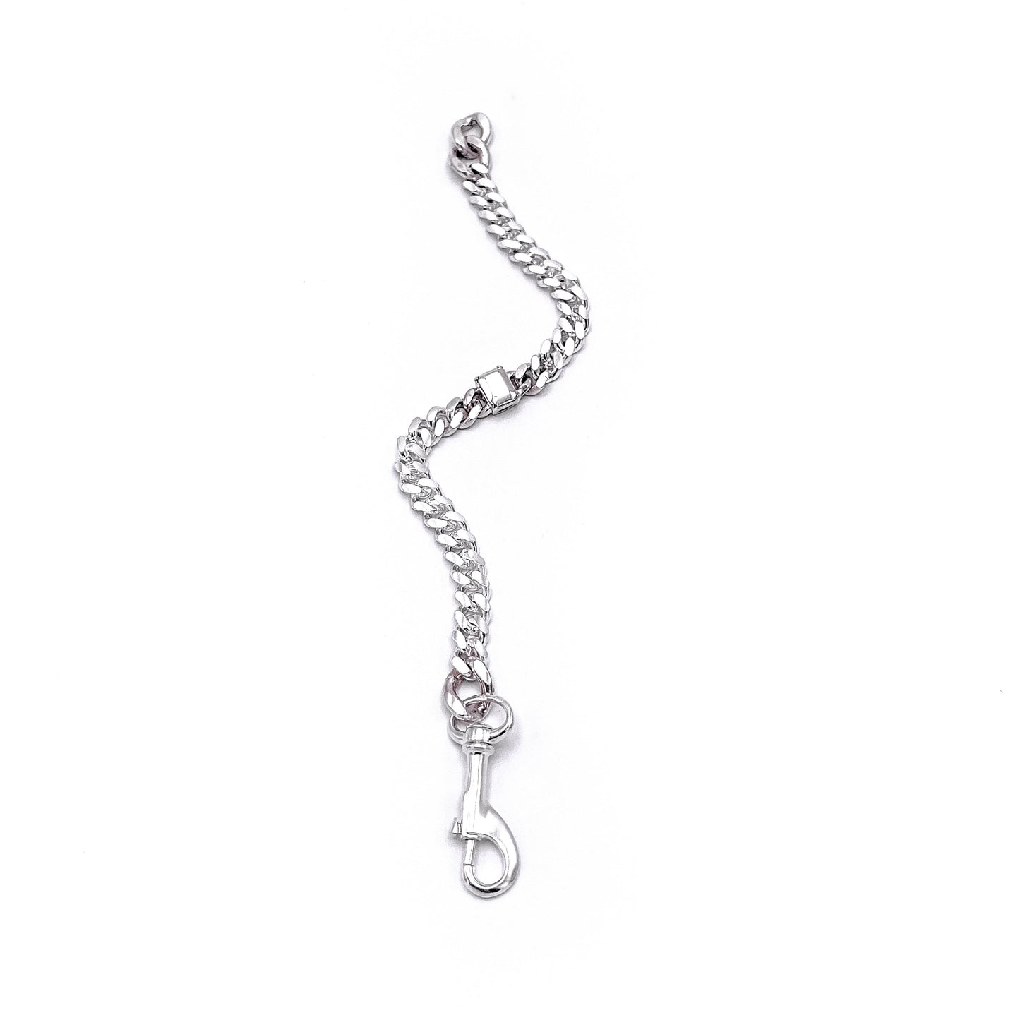 Thin link bracelet with silver stone accents. flat open