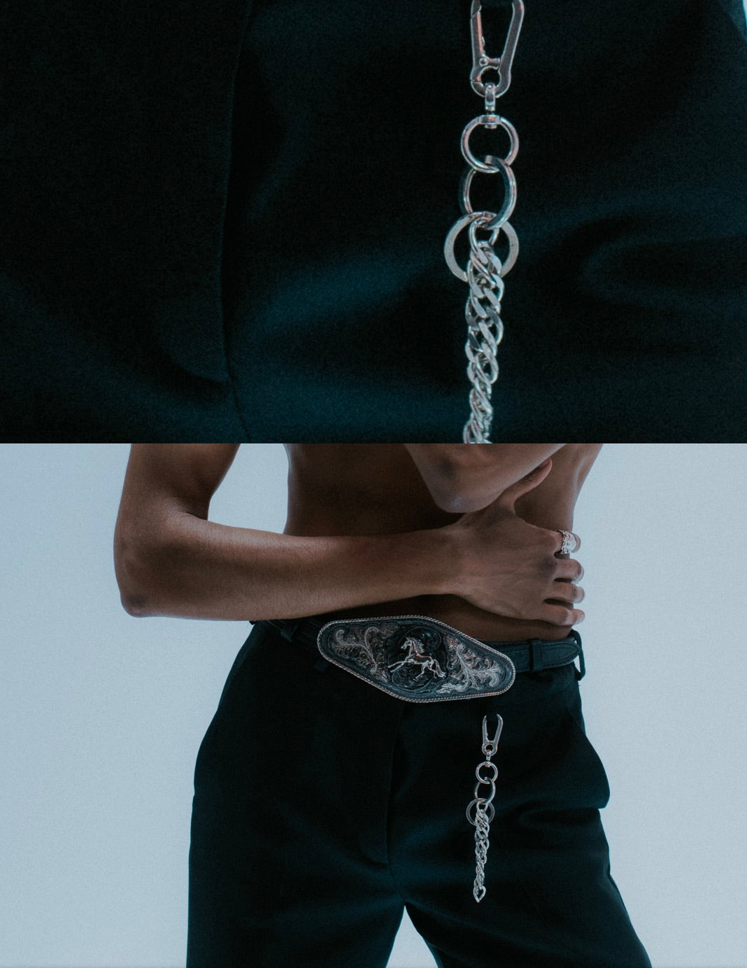 Double-link keychain connector in sterling silver.