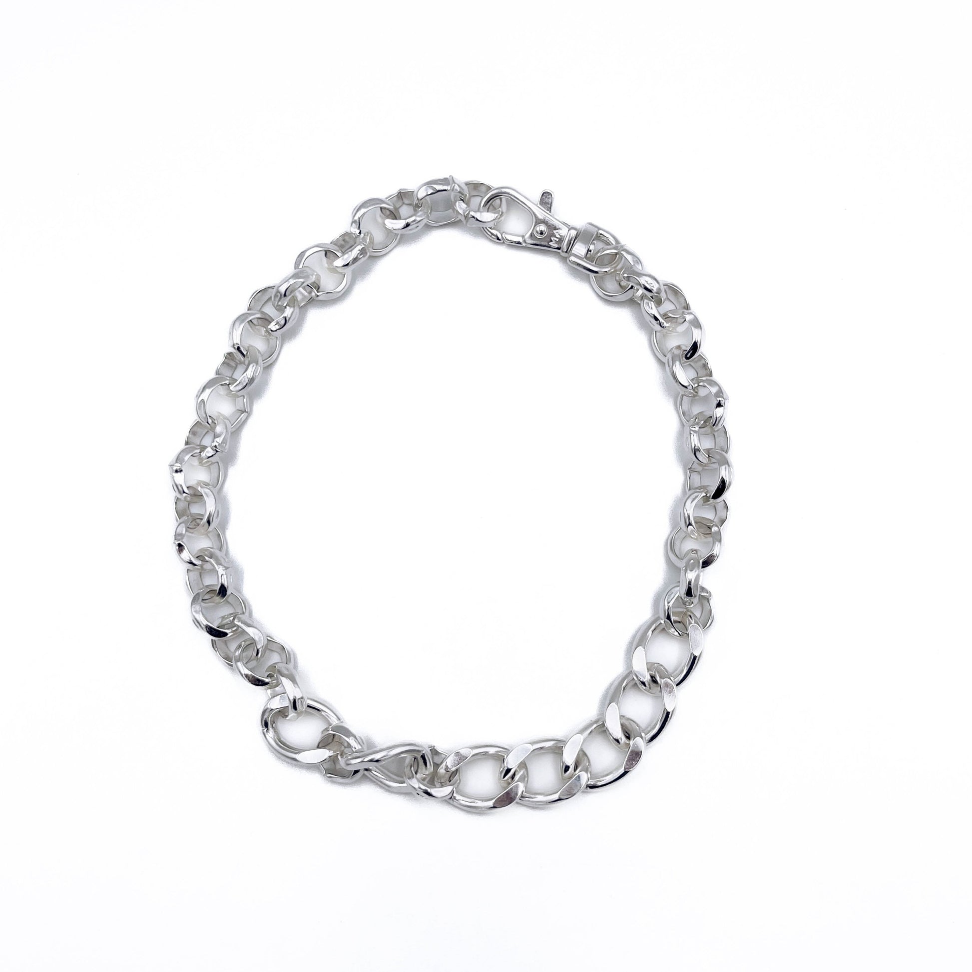 Heirloom silver finish over chunky chain links .