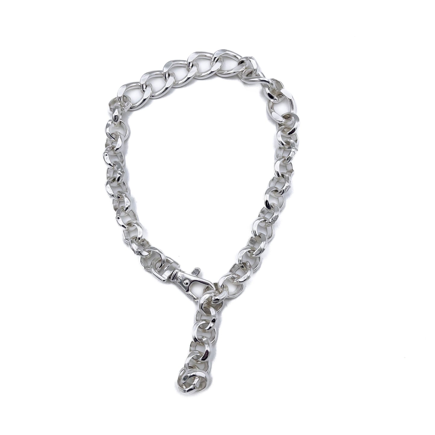 Heirloom silver finish over chunky chain links .