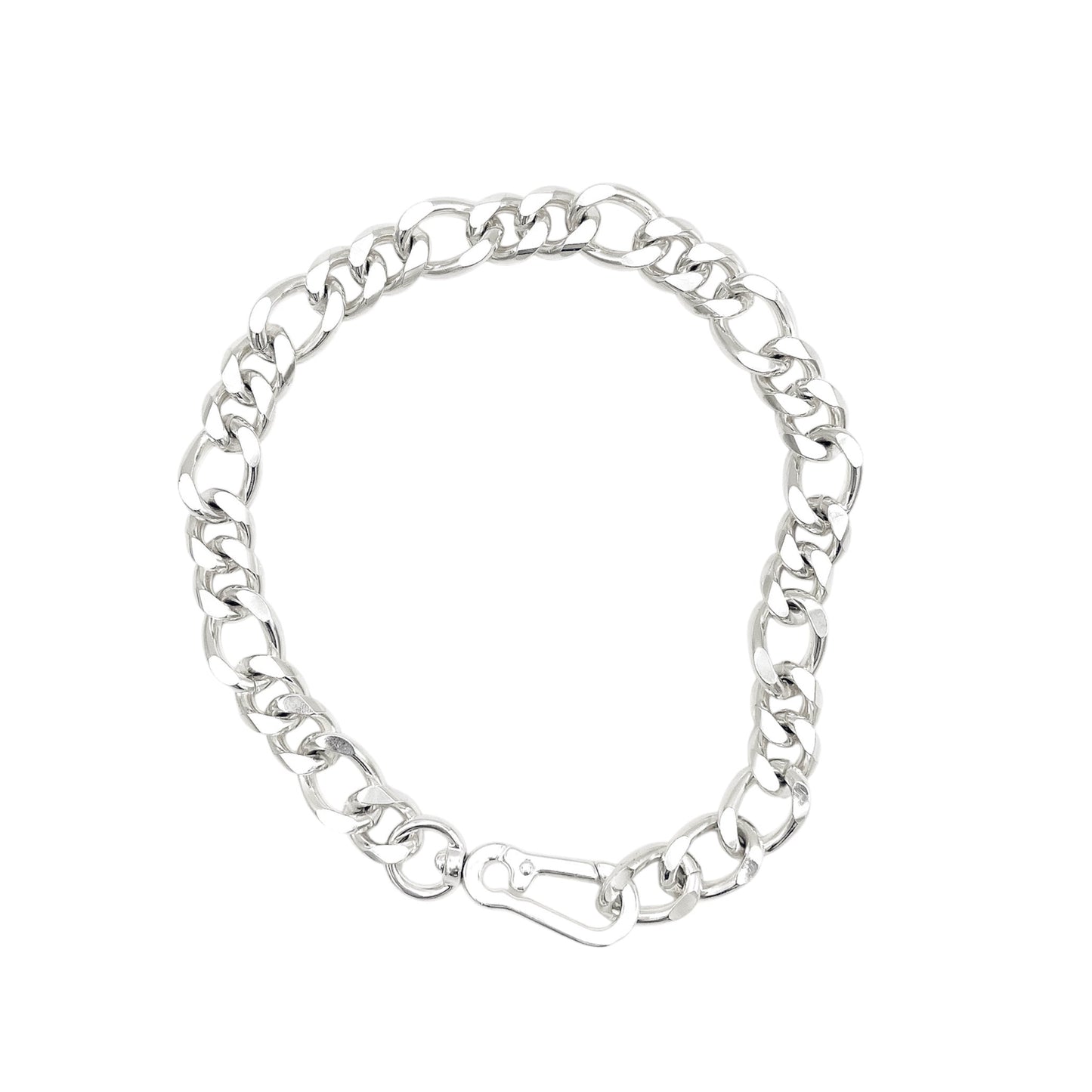 Silver chain bracelet on a white background